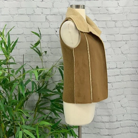 Charter Club Brown Faux Suede & Fur Vest - Picture 2 of 6